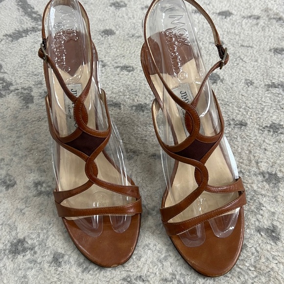 Jimmy Choo Shoes - Jimmy Choo Brown Strappy‎ Sandal heel Jimmy Choo London made Italy leather 38.5